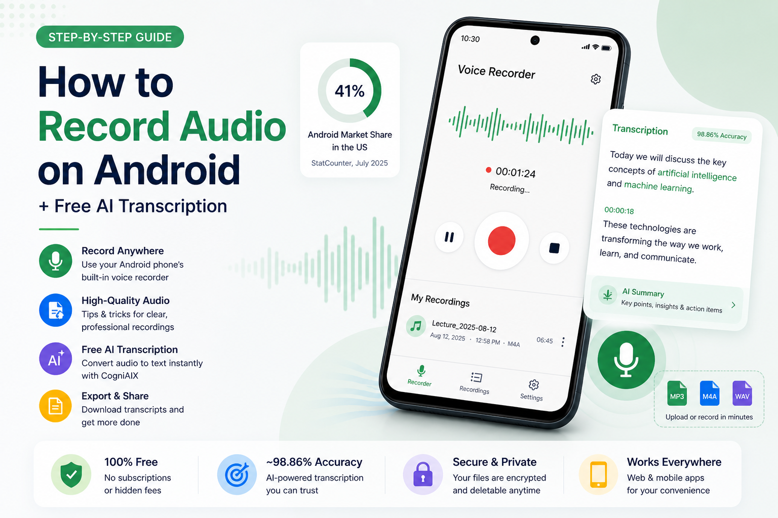 How to Record Audio on Android (Step-by-Step Guide + Free AI Transcription)